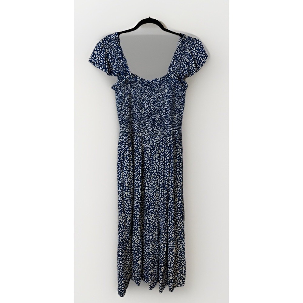 Zoey & Leelo Blue And White Floral Rayon Women's Dress Short Sleeves 2XL Stretch
